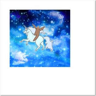 Sloth Riding a Unicorn Night Sky Posters and Art